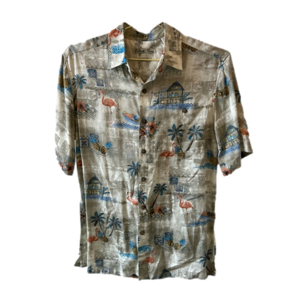 Batik Bay Easy Care Short Sleeve Size Small Hawaiian Shirt Flamingo Palm Tree - Picture 1 of 9